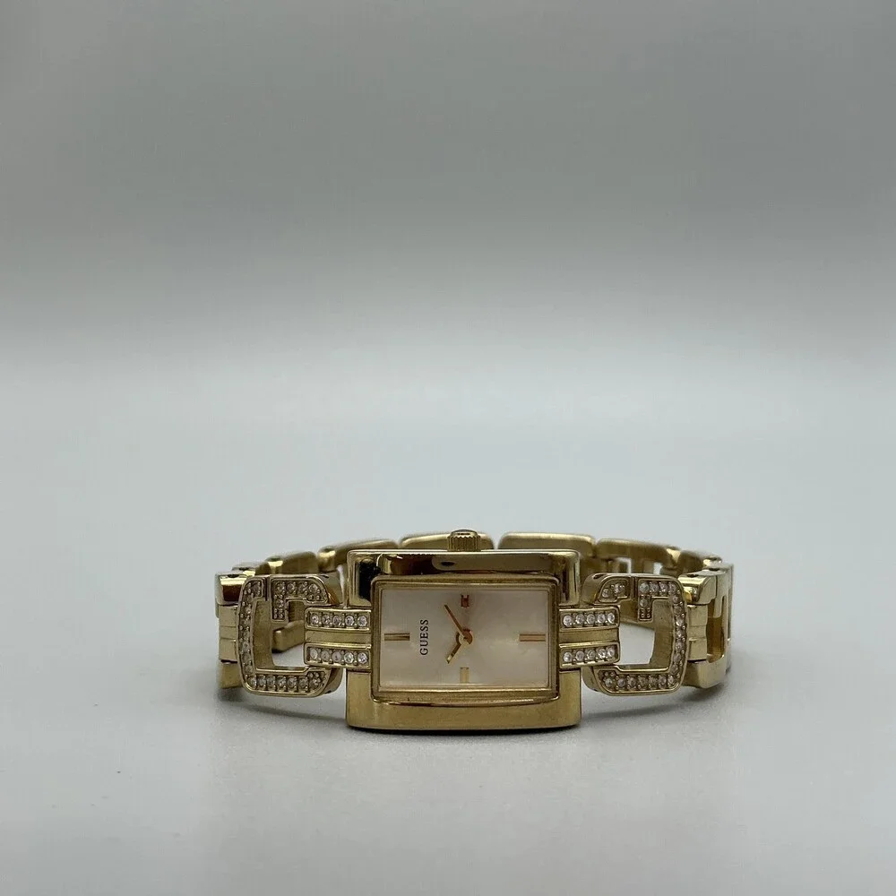 Guess L10644L1 Womens Watch 18mm Gold Tone Logo G Band New Battery 7.5